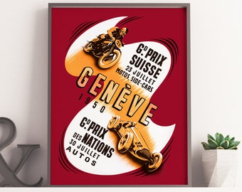 CARTEL DE CARRERAS VINTAGE - Carreras de sidecar de motos Gran Premio MotoGP Rally Coche Carreras de motos Bicicleta de calle Póster de motos / Lienzo