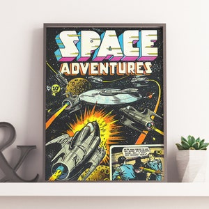 VINTAGE SCIFI Space Adventures 4 : Vintage Sci-Fi Poster, Aliens, UFO's, Spaceships Poster Print Vintage Poster or Canvas