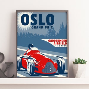 VINTAGE RACING POSTER - Auto Racing Vintage F1 Oslo Grand Prix Tour Euro Race Vintage Car Racing Poster, Race Track, Race, Vintage Auto