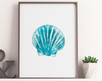 SEASHELL PRINT: Blue Seashell Poster, Wall Art, Beach Decor, Beach House poster, coastal decor