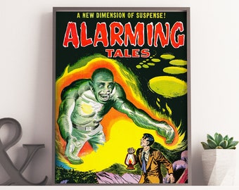 VINTAGE MONSTER COMIC - Vintage Horror Monster Scifi Art Print, Vintage Poster Alarming Tales Comic Art Print