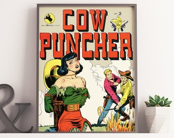 Póster vintage de Cow Puncher: impresión de cómic del Viejo Oeste