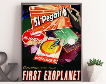 Vintage Space Poster - Nasa Exoplanet Art Print, Space Exploration Poster, Vintage Scifi Science Fiction Astronomy Science Art Poster