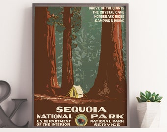 VINTAGE NATIONAL PARKS Poster, Sequoia National Park Vintage California Travel Art Poster or Canvas Print, Vintage Travel Posters Travel