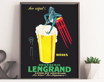 VINTAGE BEER POSTER Beer and Frog Brewery Bar Poster Artwork, Vintage Alcohol Ads, Vintage Bar Decor Vintage Ad