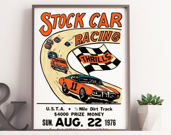 STOCK CAR RACING Vintage Poster Vintage Car Auto Race, Vintage Stock Car, Vintage Nascar Vintage Automobile Race, Garage Decor, Mechanic