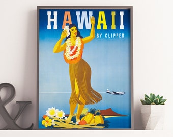 Hawaii Travel Poster - Vintage Travel Hawaii Hawaiian Print 70's