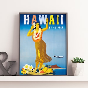Hawaii Travel Poster - Vintage Travel Hawaii Hawaiian Print 70&#39;s Bright Colors, VINTAGE HAWAII POSTER Wall Art / Art Print