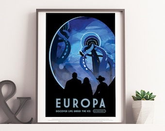 SPACE TRAVEL POSTER - Europa, Nasa Travel Print Space Exploration Poster, Futuristic Astronomy Vintage NasaOuter Space Scifi Travel Print