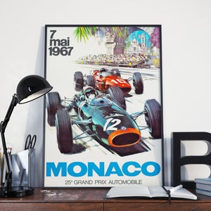 VINTAGE RACING POSTER - F1 Monaco Vintage Auto Racing Vintage Grand Prix Euro Race Vintage Car Racing Poster, Race Track, Race, Vintage Auto