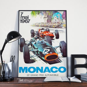 VINTAGE RACING POSTER - F1 Monaco Vintage Auto Racing Vintage Grand Prix Euro Race Vintage Car Racing Poster, Rennbahn, Rennen, Vintage Auto