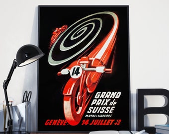 CARTEL DE MOTOCICLETAS ANTIGUAS - Carreras de motos Gran Premio MotoGP Carreras de motos antiguas Moto de calle. Póster o impresión en lienzo