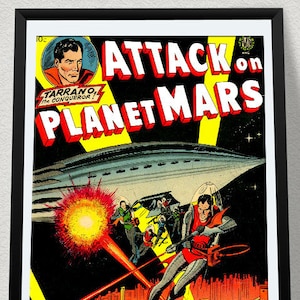 Angriff auf den Mars! Vintage Sci-Fi Poster, Aliens, Retro Pop Art Poster Druck - Hochwertige Reproduktion