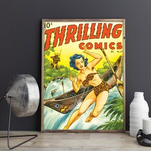 VINTAGE POSTER / CANVAS, Jungle Girl Wall Art - Vintage Pin-up Girl in Leopard Skin Bikini: Quality Reproduction