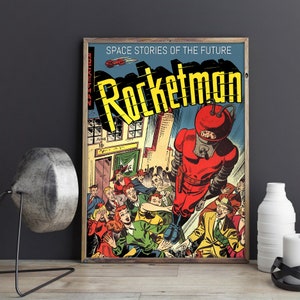 VINTAGE SCIENCE FICTION Poster - Rocketman, Retro Space Art Print ...