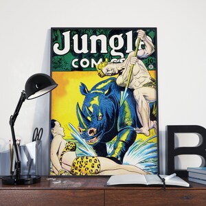 VINTAGE COMIC BOOK Jungle Poster, Jungle Explorer Wall Art - Jungle Comics Jungle Explorers, Vintage Scifi Comic Book Art