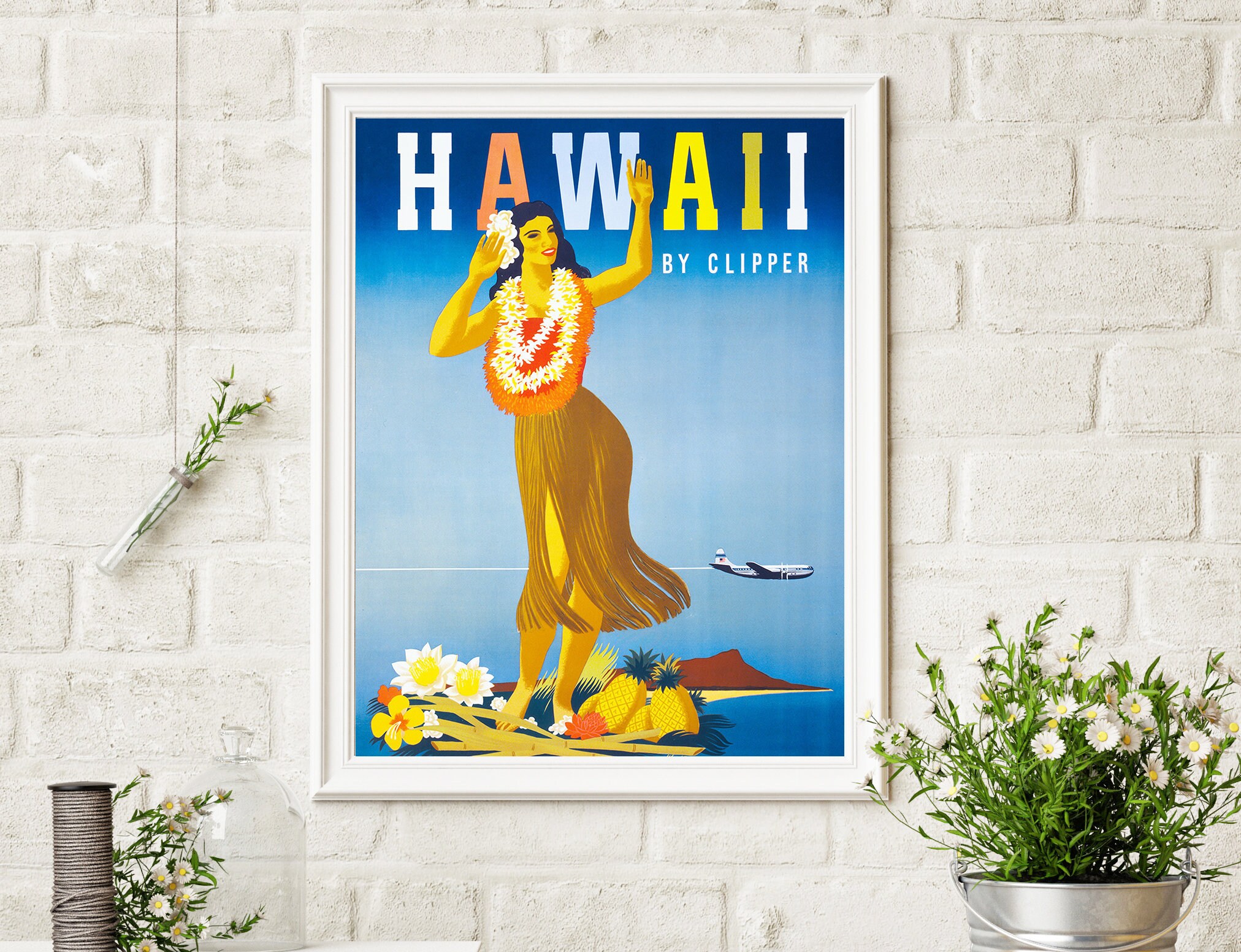 Hawaii Travel Poster - Vintage Travel Hawaii Hawaiian Print 70's