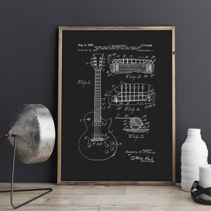 GUITAR ILLUSTRATION - Vintage guitar patent drawing, guitar line art, musician decor, gifts for him #2