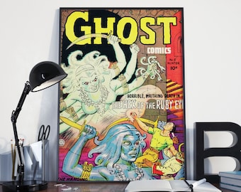Vintage Monster Poster - Ghost Stories, Hex of the Ruby Eye Vintage Poster or Canvas Print, Vintage Horror / Slasher