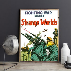 VINTAGE SCIENCE FICTION Strange Worlds War Stories Outer Space Comic: Vintage Scifi Poster or Canvas Print