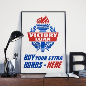 POSTER OVERWINNING LENING, vintage Tweede Wereldoorlog poster propagandist voor fundraiser, WO II-posterafdruk of canvasafdruk