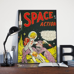 VINTAGE SCIFI POSTER - Vintage Outer Space Action Retro Poster Art Print / Wall Art - Vintage Science Fiction