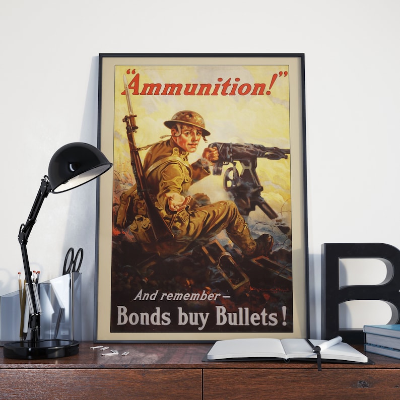 World War 2 Propaganda Poster, Vintage WW2 Propaganda: Bonds buy Bullets Invest in Invasion! image 1