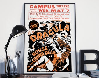 VINTAGE DRACULA PLAYBILL Poster - Theater Wall Art Dracula Playbill Poster or Canvas Print