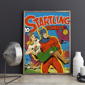 VINTAGE SUPERHERO POSTER Startling Comics Comic Book Superhero Vintage Art print - Vintage WW2 Superhero Comic Book Poster Art