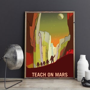 VINTAGE MARS POSTER Space Travel Teach on Mars Vintage Recruitment Poster WW2 Style Nasa Print Scifi Travel Poster, Space Poster image 2