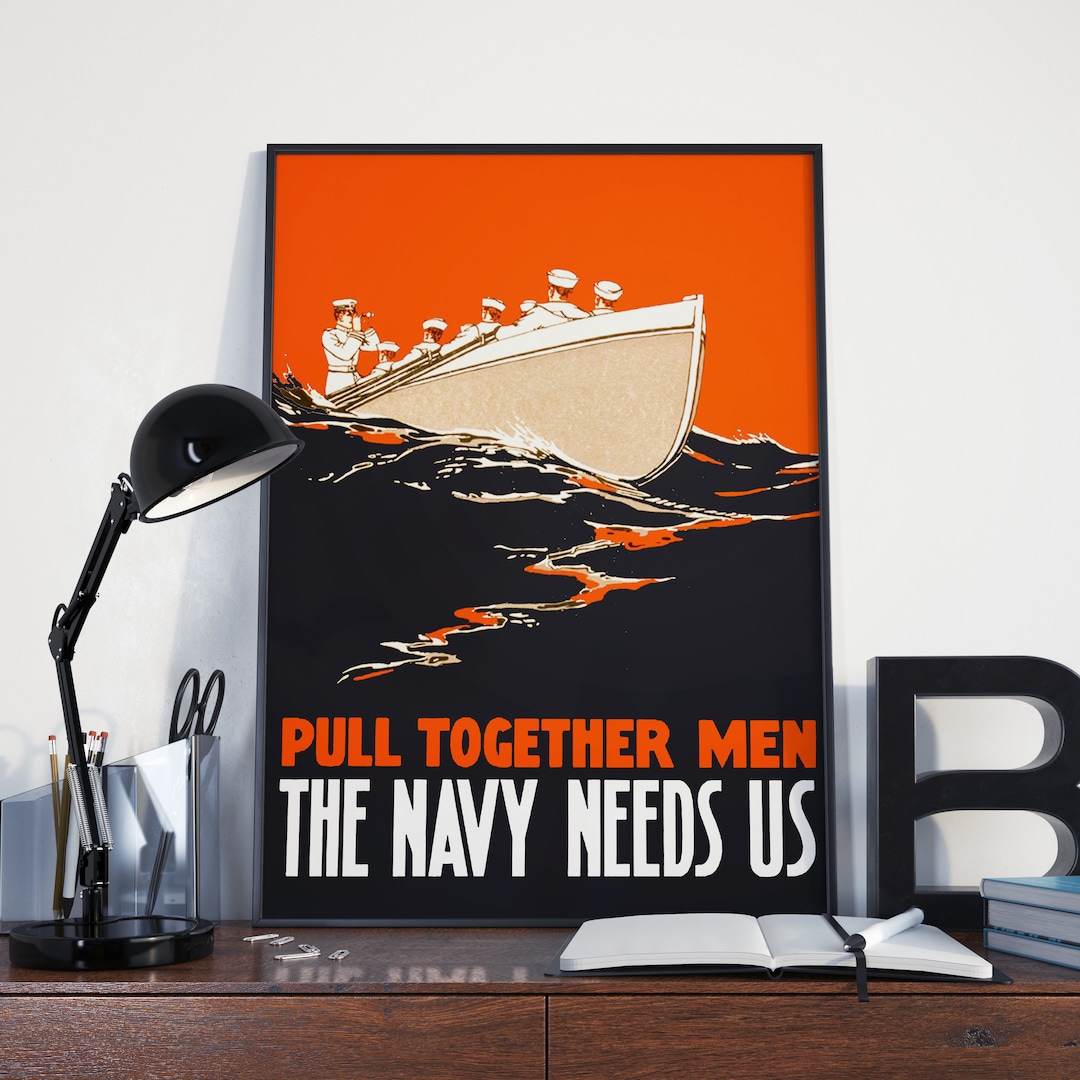 VINTAGE PROPAGANDA POSTER, Navy Recruitment World War 2 Poster