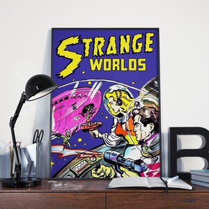 Póster de ciencia ficción vintage: impresión de cómic de ciencia ficción del espacio exterior, nave espacial rosa, astronautas luchando contra extraterrestres CIENCIA FICCIÓN vintage