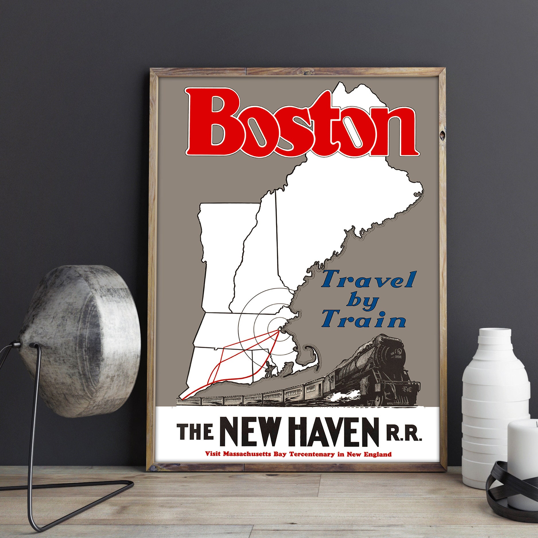 BOSTON TRAVEL POSTER Vintage Boston Massachusetts Travel Etsy