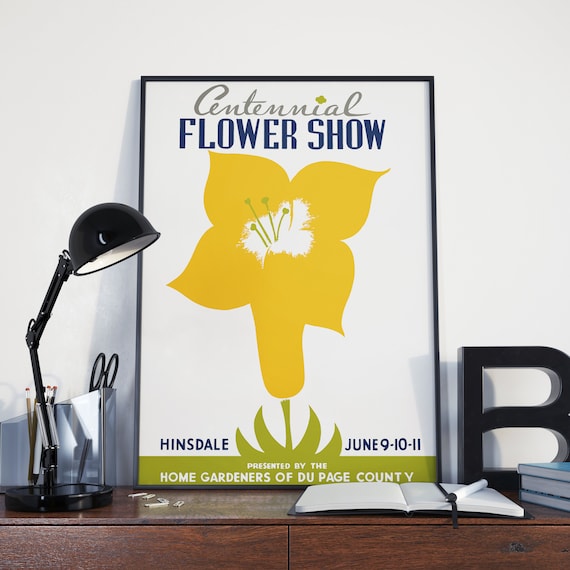 VINTAGE FLOWER POSTER Centennial Flower Show 70's Art Print. Poster or Canvas Print - Flower Illustration Vintage Typography