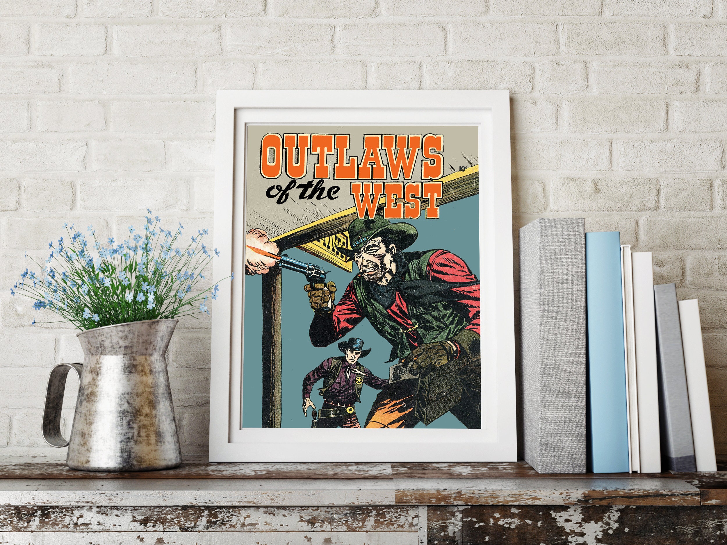 Vintage Western Poster - Outlaws of the West Saloon Shootout Cowboy ...