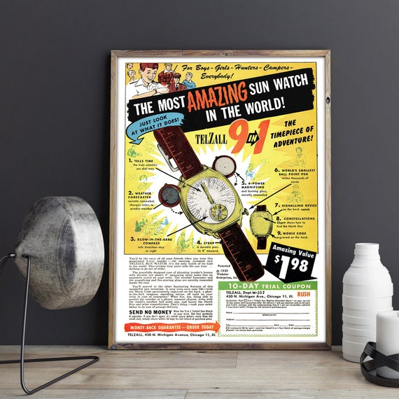 VINTAGE WATCH ADVERTISEMENT Print Wristwatch Ad Vintage Poster oder Canvas Print Vintage Watch Werbung Etsy