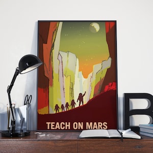 VINTAGE MARS POSTER - Space Travel Teach on Mars Vintage Recruitment Poster WW2 Style Nasa Print Scifi Travel Poster, Space Poster