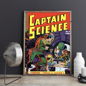 Vintage Sci-Fi Poster Captain Science Superhero Outerspace Poster or Canvas Print  - Quality Vintage Science Fiction