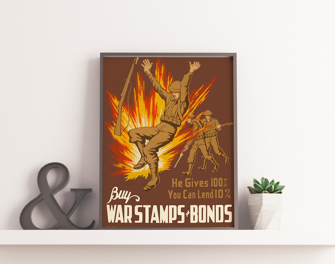 VINTAGE PROPAGANDA POSTER, Buy War Stamps and Bonds World War 2
