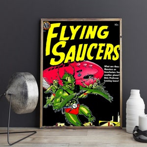 VINTAGE SCIENCE FICTION Poster - Flying Saucers Cold War 1950&#39;s Science Fiction Poster or Canvas Print