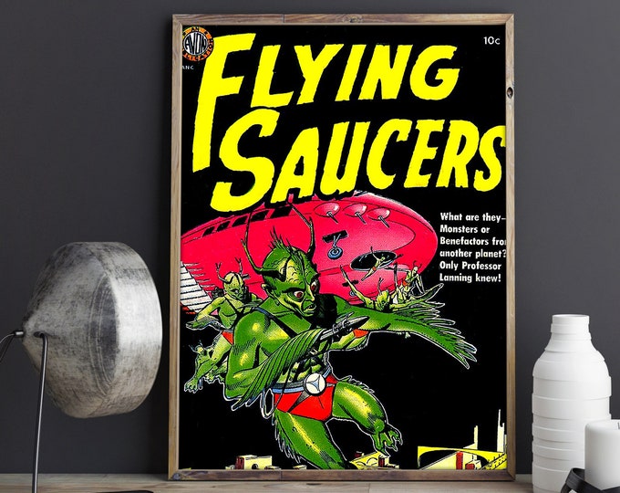 VINTAGE SCIENCE FICTION Poster - Flying Saucers Cold War 1950's Science Fiction Poster or Canvas Print
