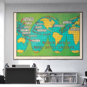 World War 2 Naval Battle Map Poster - Navy WW2 Art Print WW2 Map ...