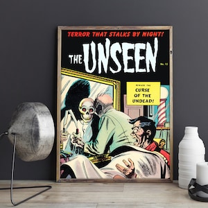 VINTAGE POSTER PRINT - The Unseen Barbershop of Horror Vintage Monster Poster - Vintage Poster or Canvas Print