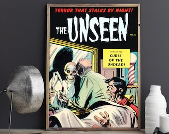 VINTAGE POSTER PRINT - The Unseen Barbershop of Horror Vintage Monster Poster - Vintage Poster or Canvas Print