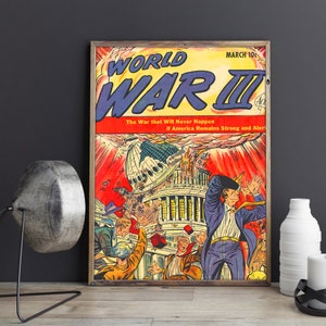 World War III, White House getting hit by an atomic bomb. Government Pop Art. Vintage Propaganda Poster  - Quality Reproduction