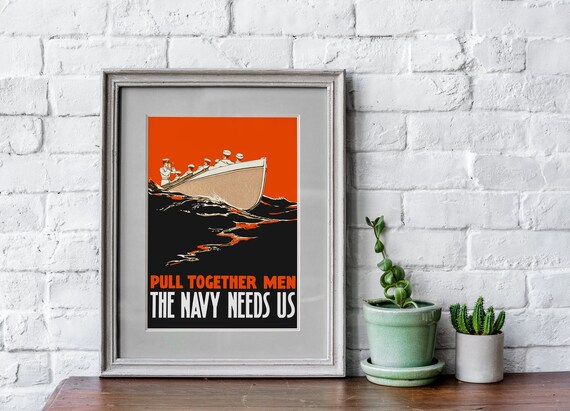 VINTAGE PROPAGANDA POSTER, Navy Recruitment World War 2 Poster