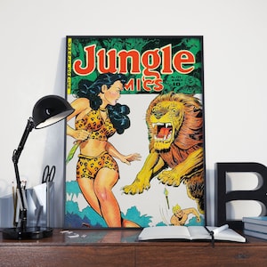 VINTAGE COMIC BOOK Poster, Jungle Girl Wall Art - Jungle Comics Jungle Explorers, Vintage Scifi Comic Book Art