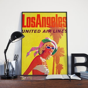 VINTAGE TRAVEL POSTER 70's Los Angeles California Travel Poster, Los Angeles Vintage Travel Poster or Canvas Print