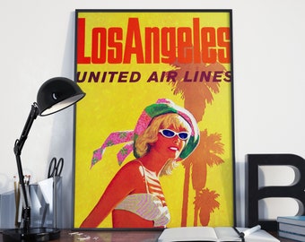 CARTEL DE VIAJE VINTAGE Cartel de viaje de Los Ángeles, California, años 70, póster de viaje vintage de Los Ángeles o impresión en lienzo