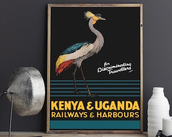 Vintage Kenya Travel Poster - Kenya and Uganda African Travel Ad, Vintage Travel Poster - Travel to Africa Poster or Canvas Print